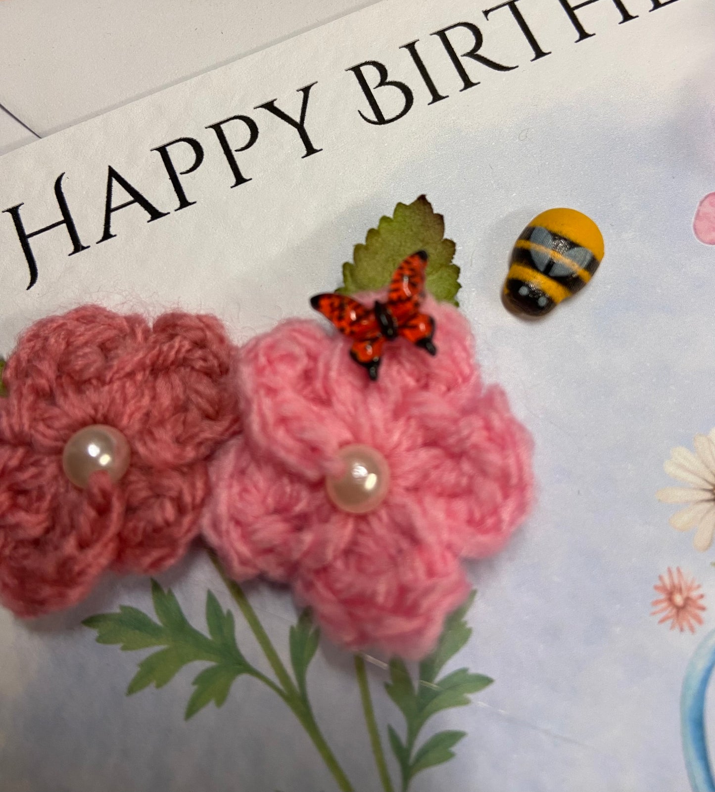 Handmade Crochet Flower Birthday Card for Mum – Unique Keepsake Birthday Card