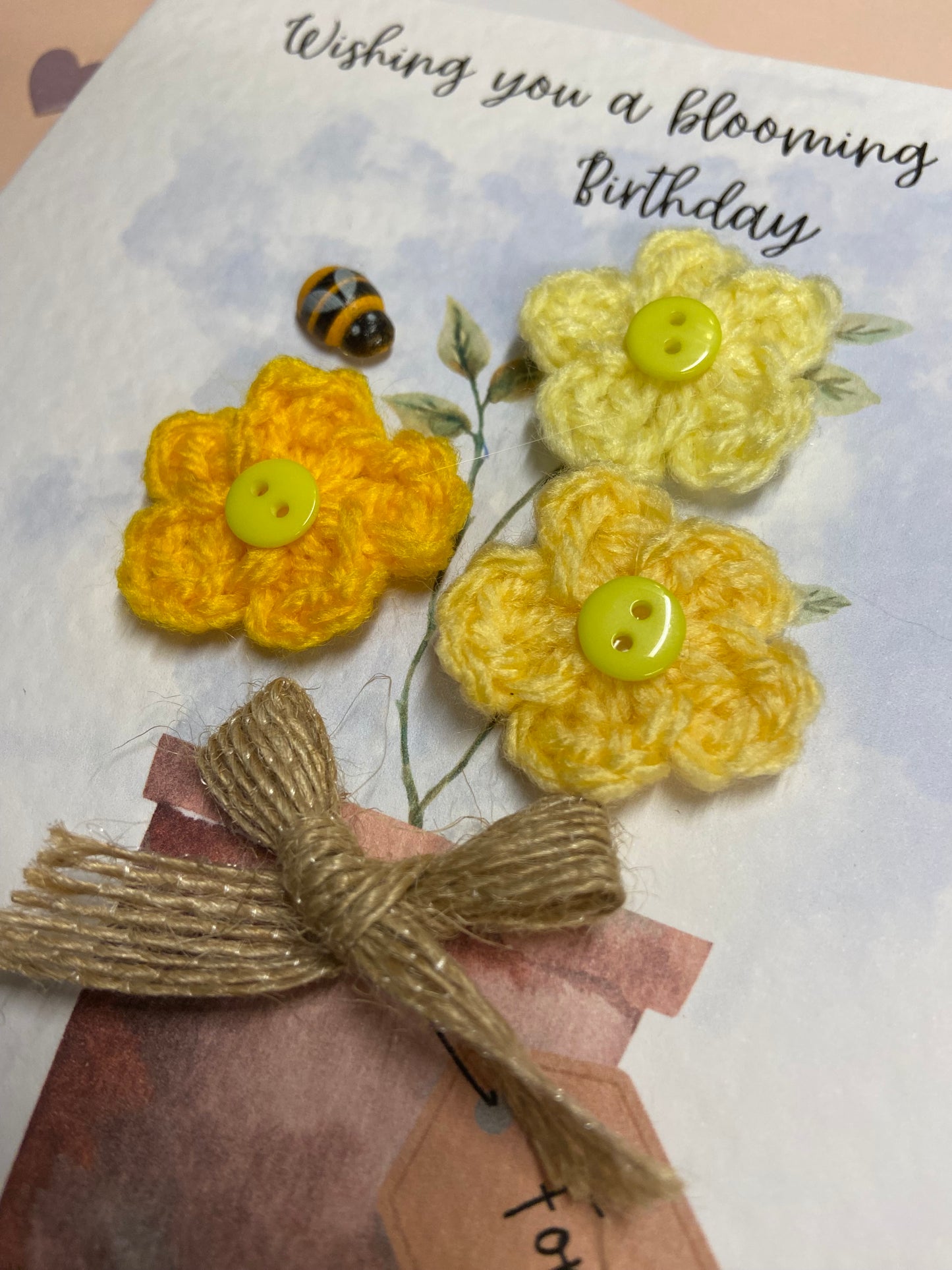 Handmade Crochet Flower Birthday Card, Gardening Card