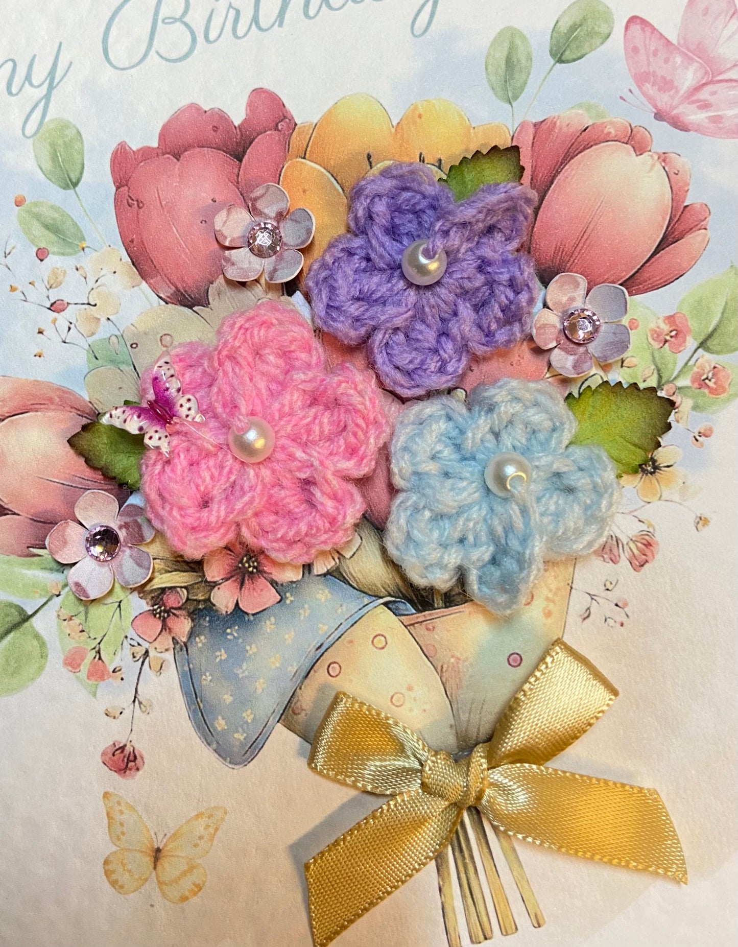 Handmade Crochet Flower Birthday Card for Mum – Unique Keepsake Birthday Card