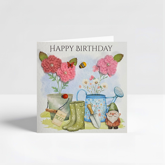 Handmade Crochet Flower Birthday Card for Mum – Unique Keepsake Birthday Card