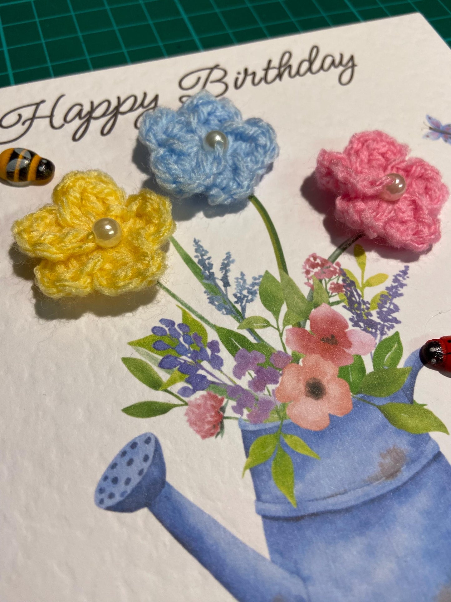 Flower birthday card for her, mum, friend, sister, 3D crocheted flowers, birthday gift for her, elegant birthday card