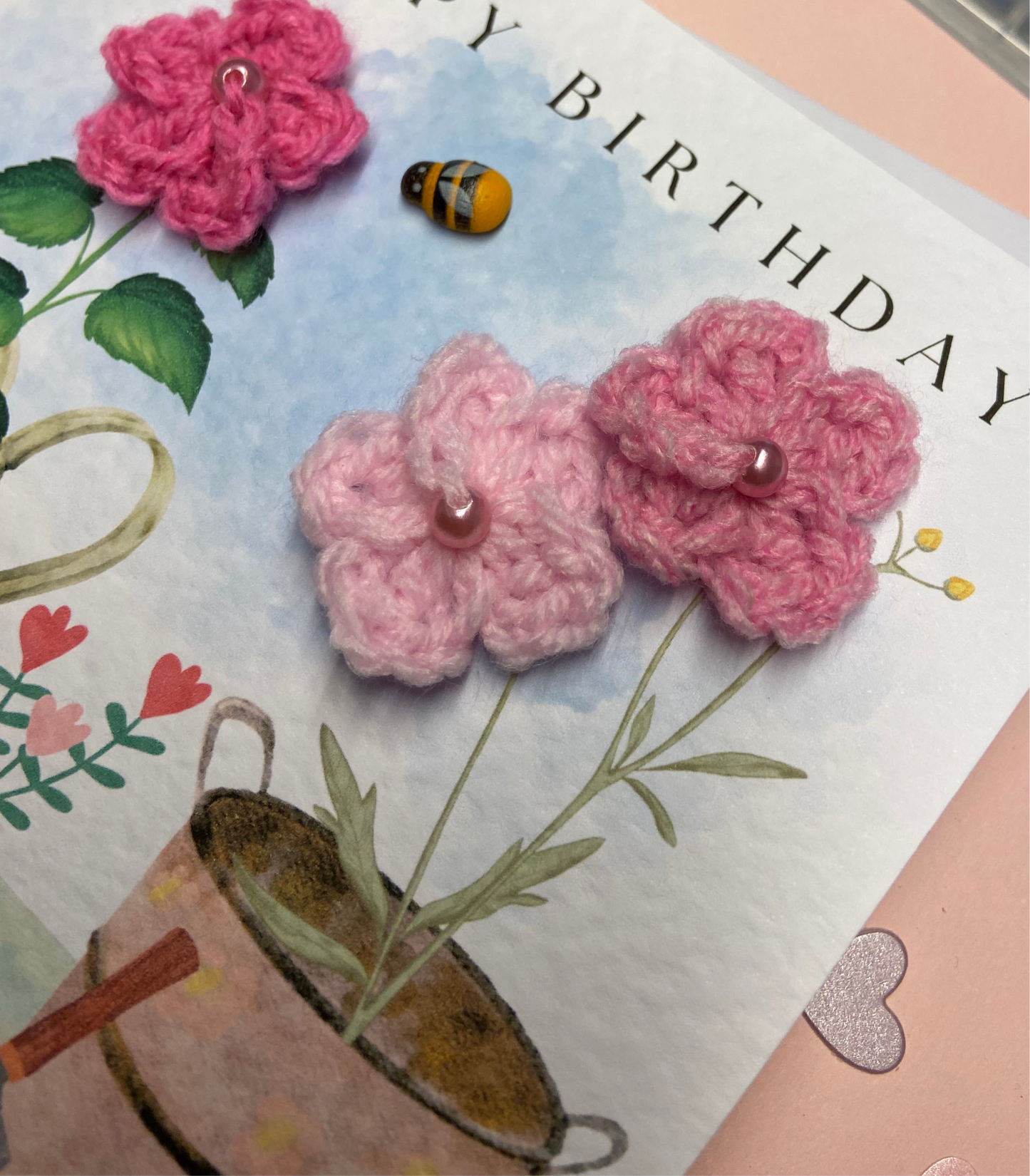 Handmade Crochet Flower Birthday Card, Gardening Card