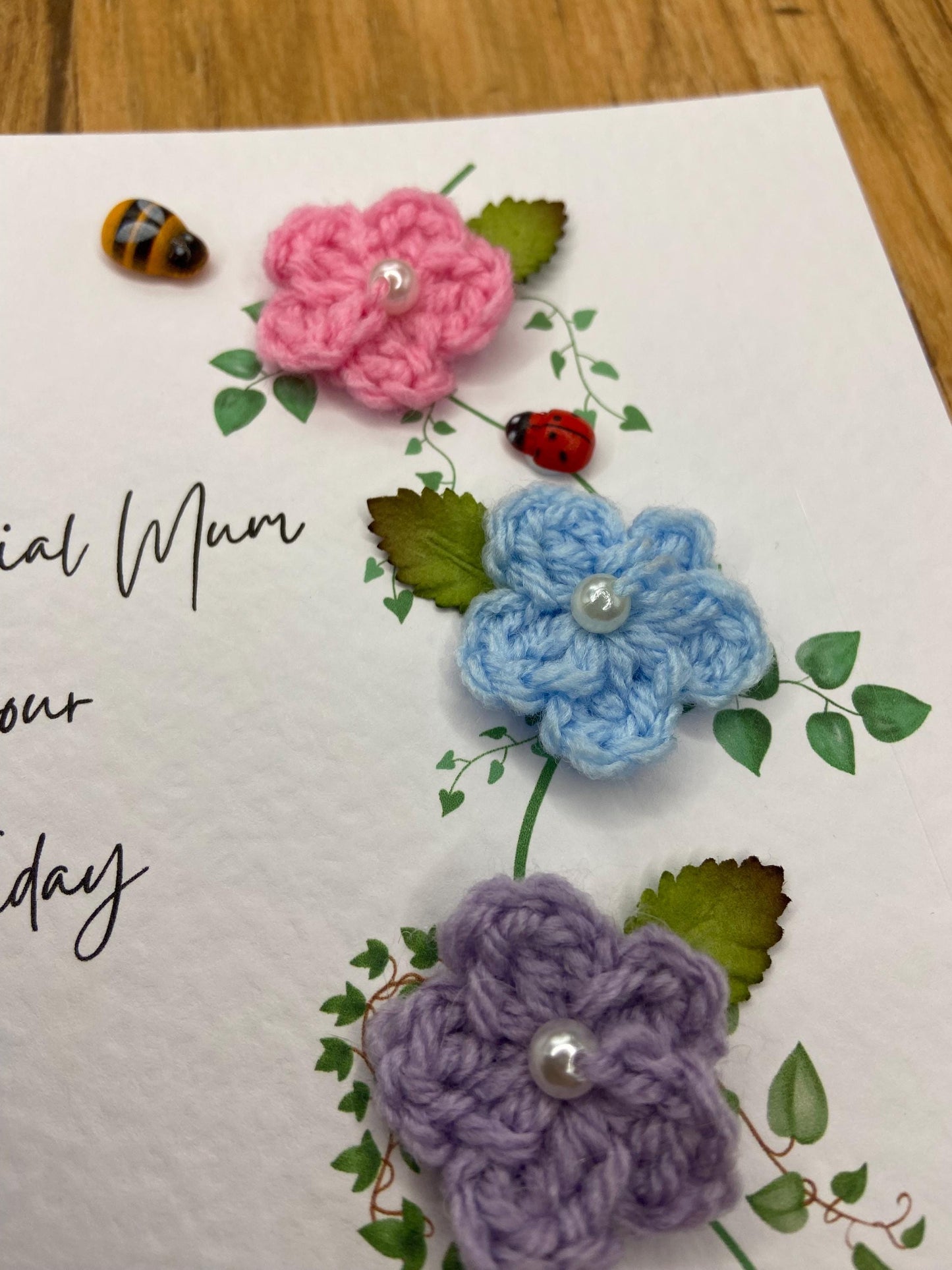 Birthday card for mum, Happy Birthday Mum, 3D crocheted flowers, mum keepsake birthday gift