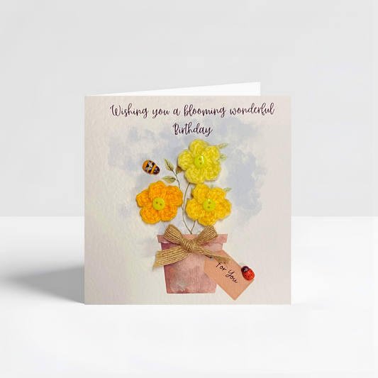 handmade crochet flower birthday card for mum