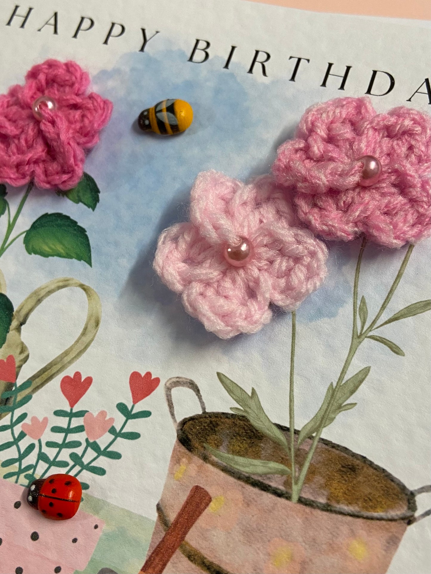 Handmade Crochet Flower Birthday Card, Gardening Card