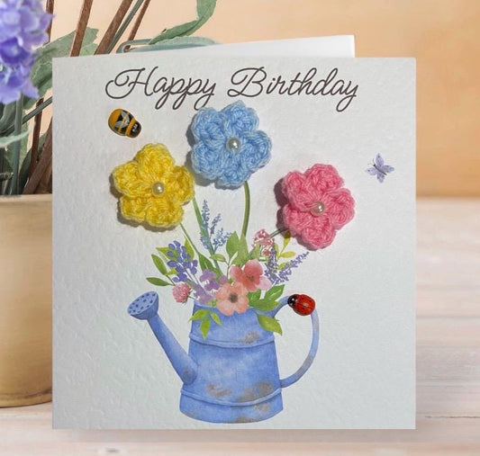 Flower birthday card for her, mum, friend, sister, 3D crocheted flowers, birthday gift for her, elegant birthday card