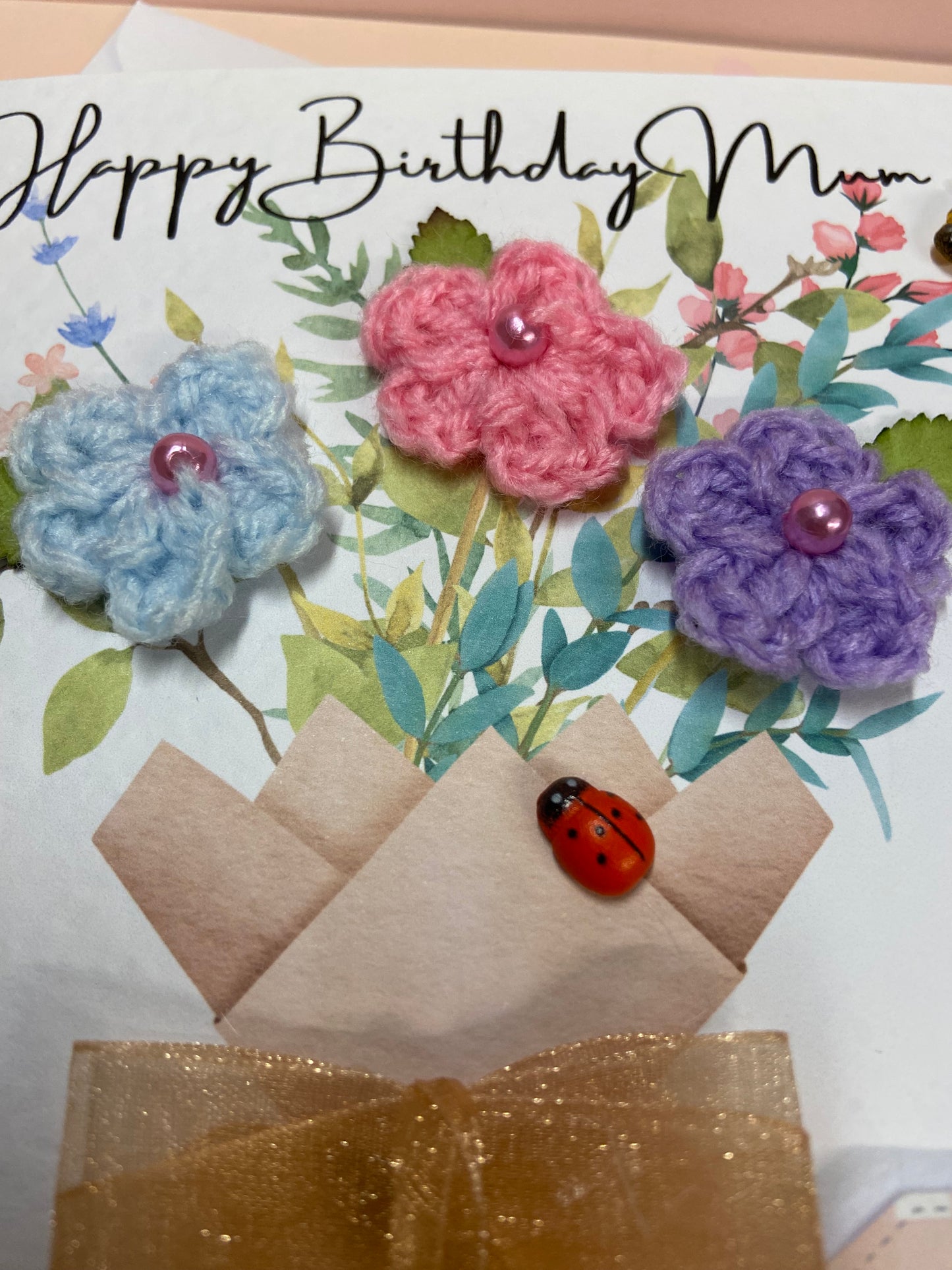 Handmade Crochet Flower Birthday Card for Mum – Unique Keepsake Birthday Card