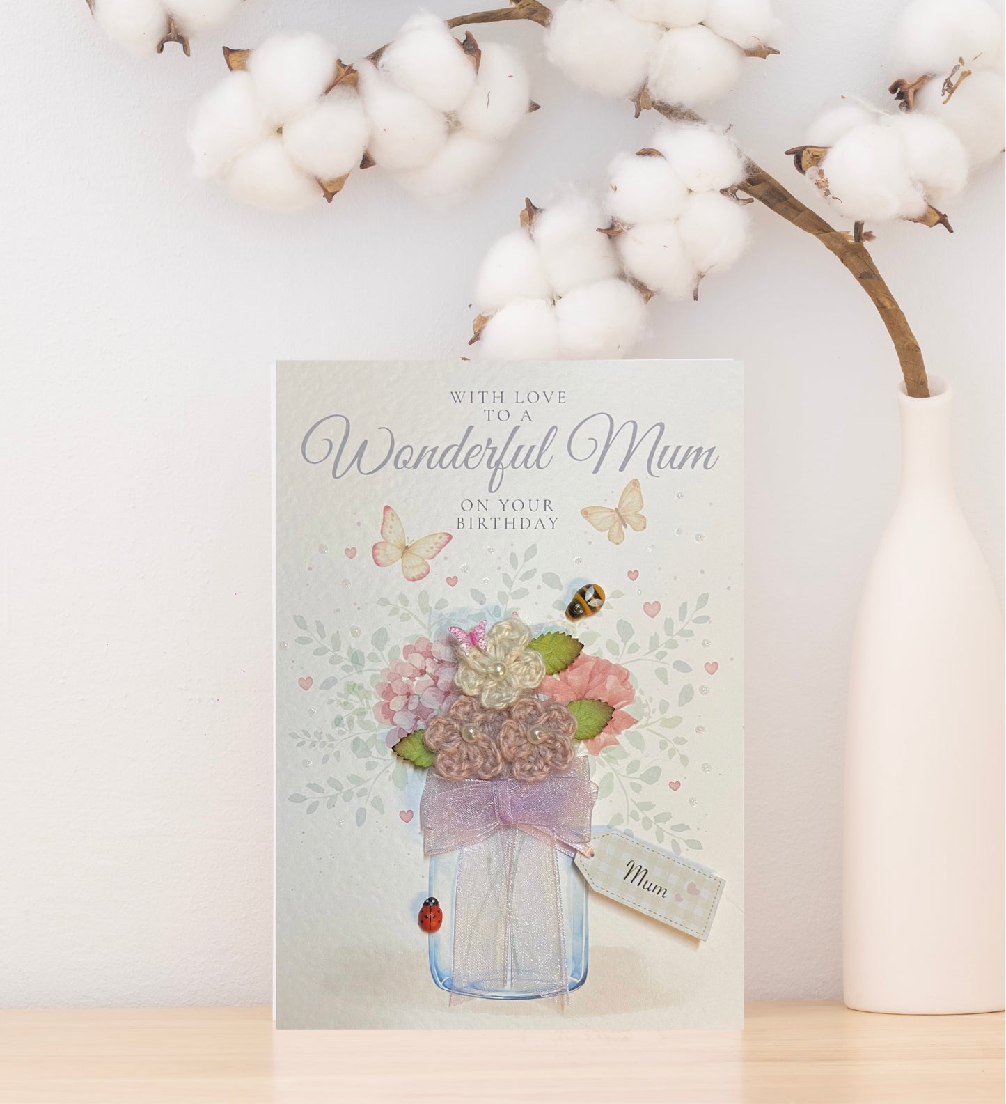 Handmade Crochet Flower Birthday Card for Mum – Unique Keepsake Birthday Card