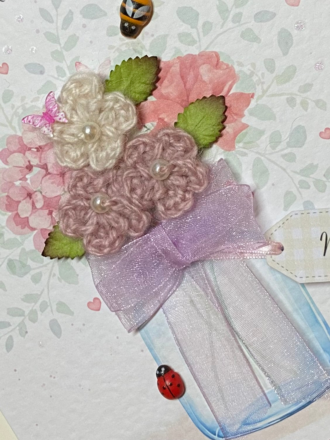 Handmade Crochet Flower Birthday Card for Mum – Unique Keepsake Birthday Card