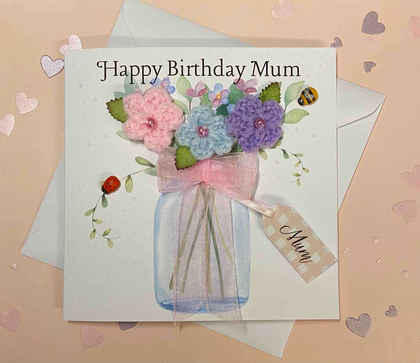 Handmade Crochet Flower Birthday Card for Mum – Unique Keepsake Birthday Card