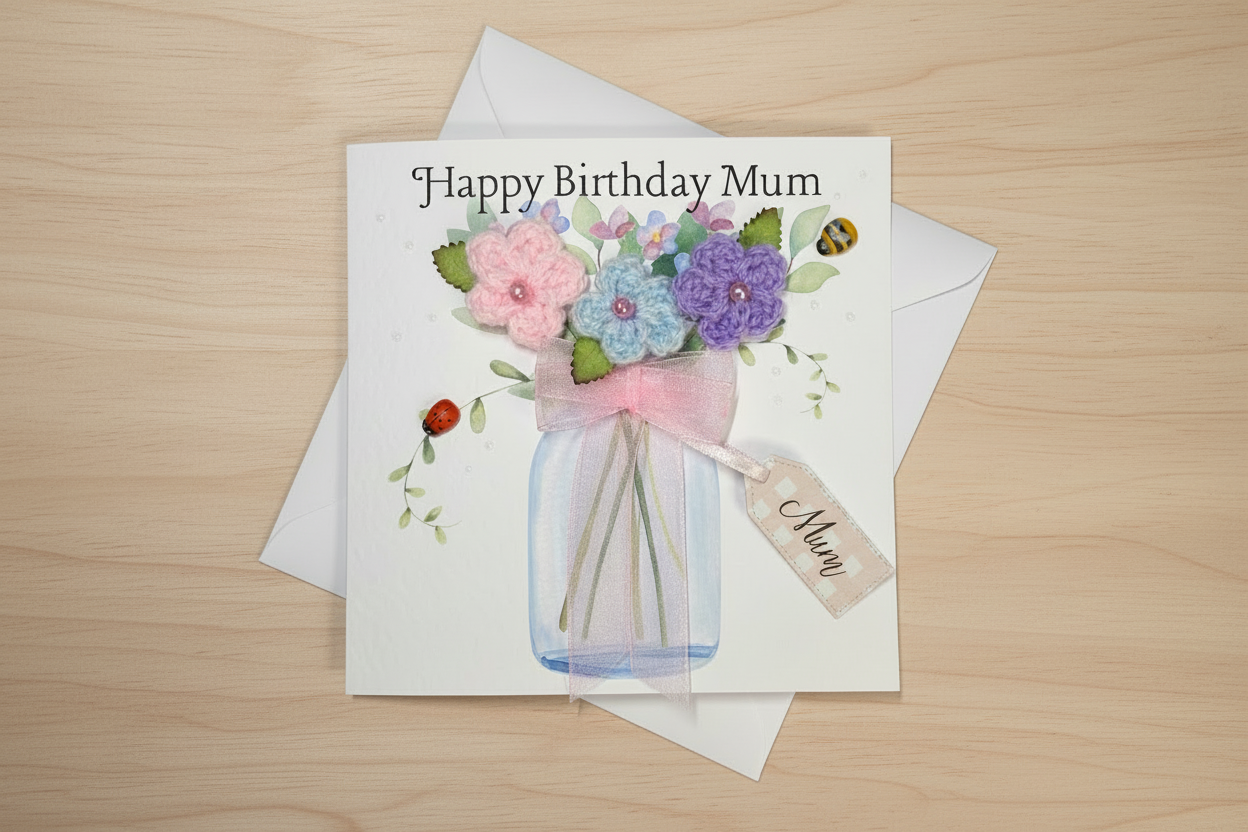 handmade crochet flower birthday card