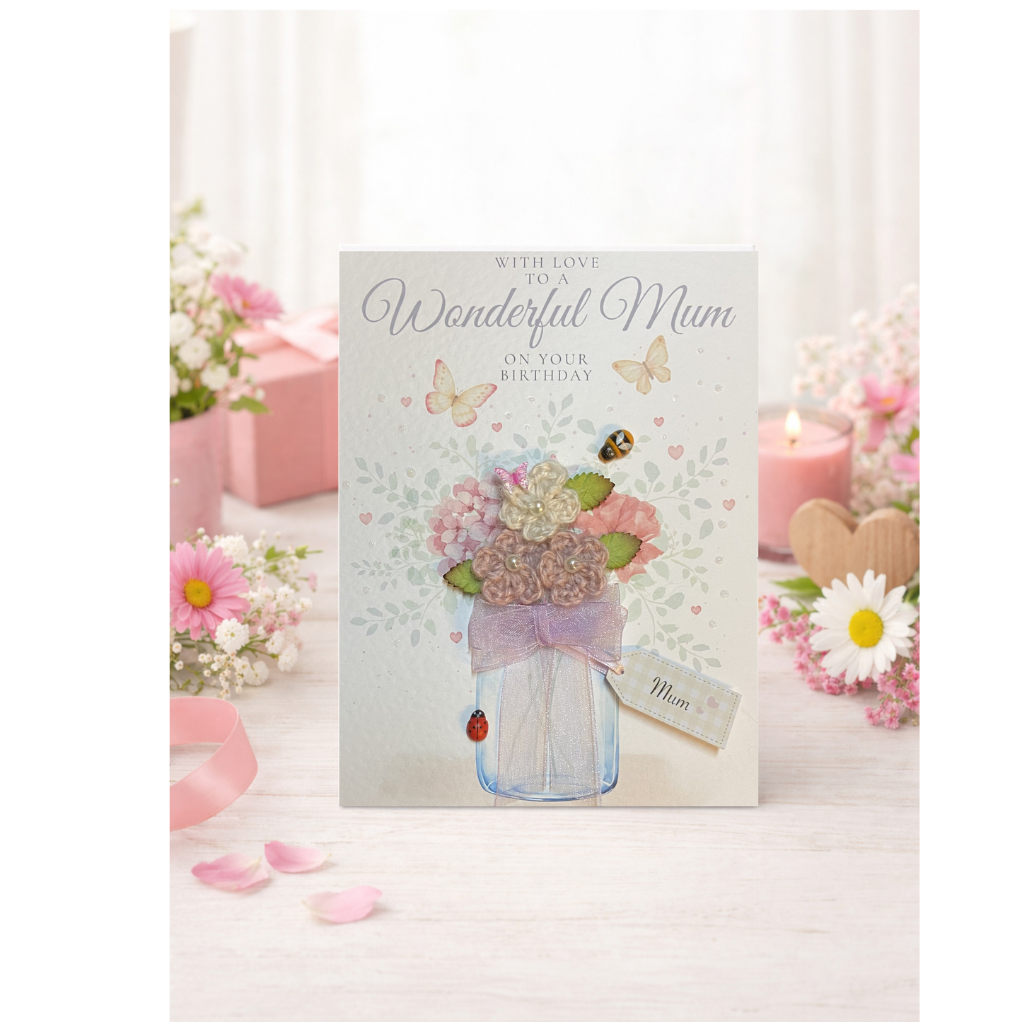 Handmade Crochet Flower Birthday Card for Mum – Unique Keepsake Birthday Card