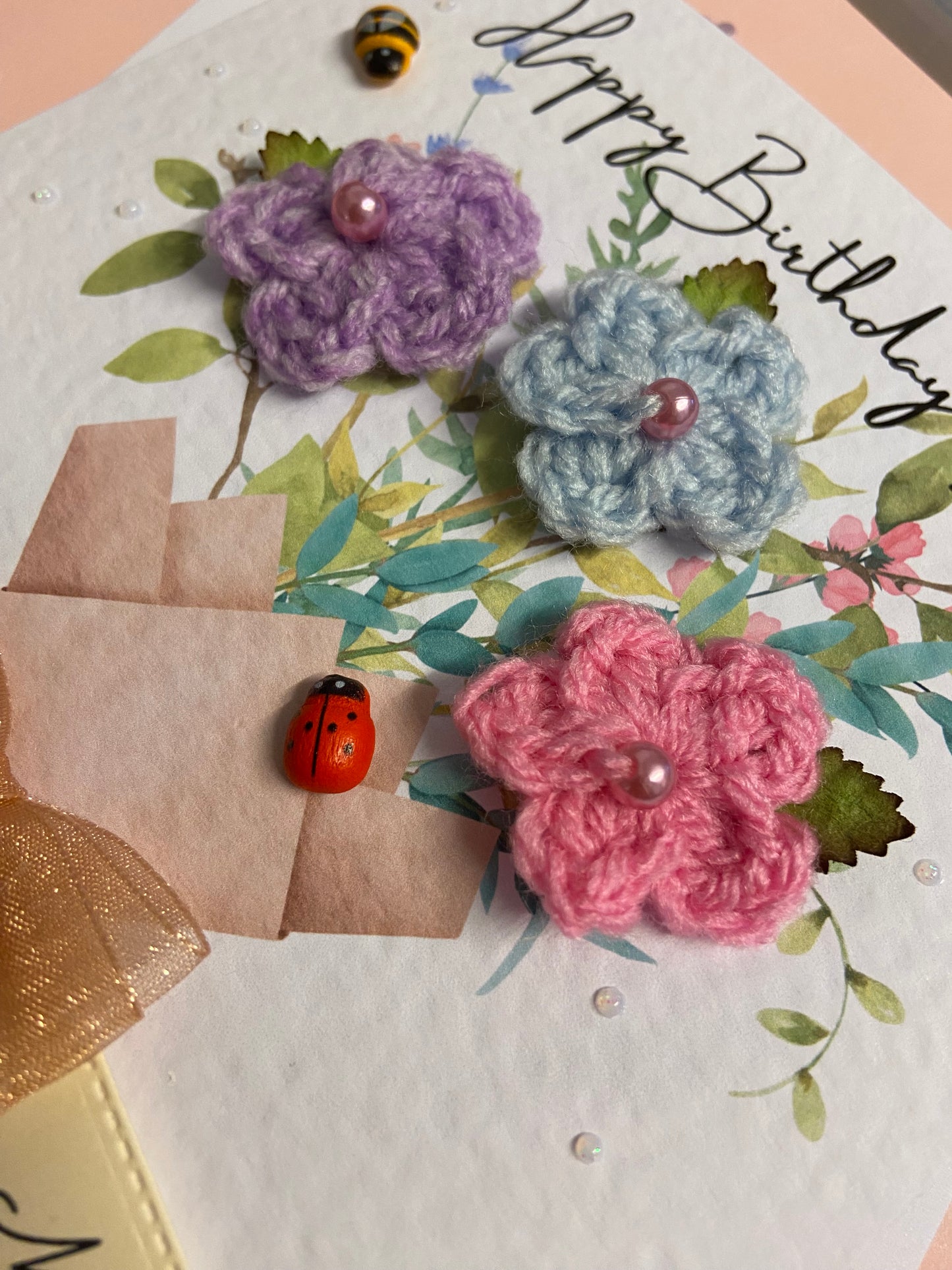 Handmade Crochet Flower Birthday Card for Mum – Unique Keepsake Birthday Card
