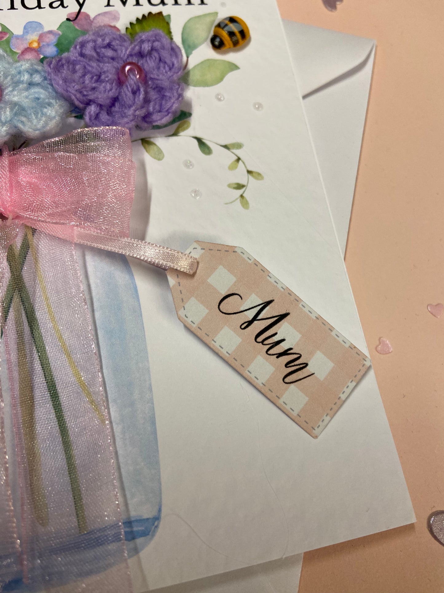 Handmade Crochet Flower Birthday Card for Mum – Unique Keepsake Birthday Card