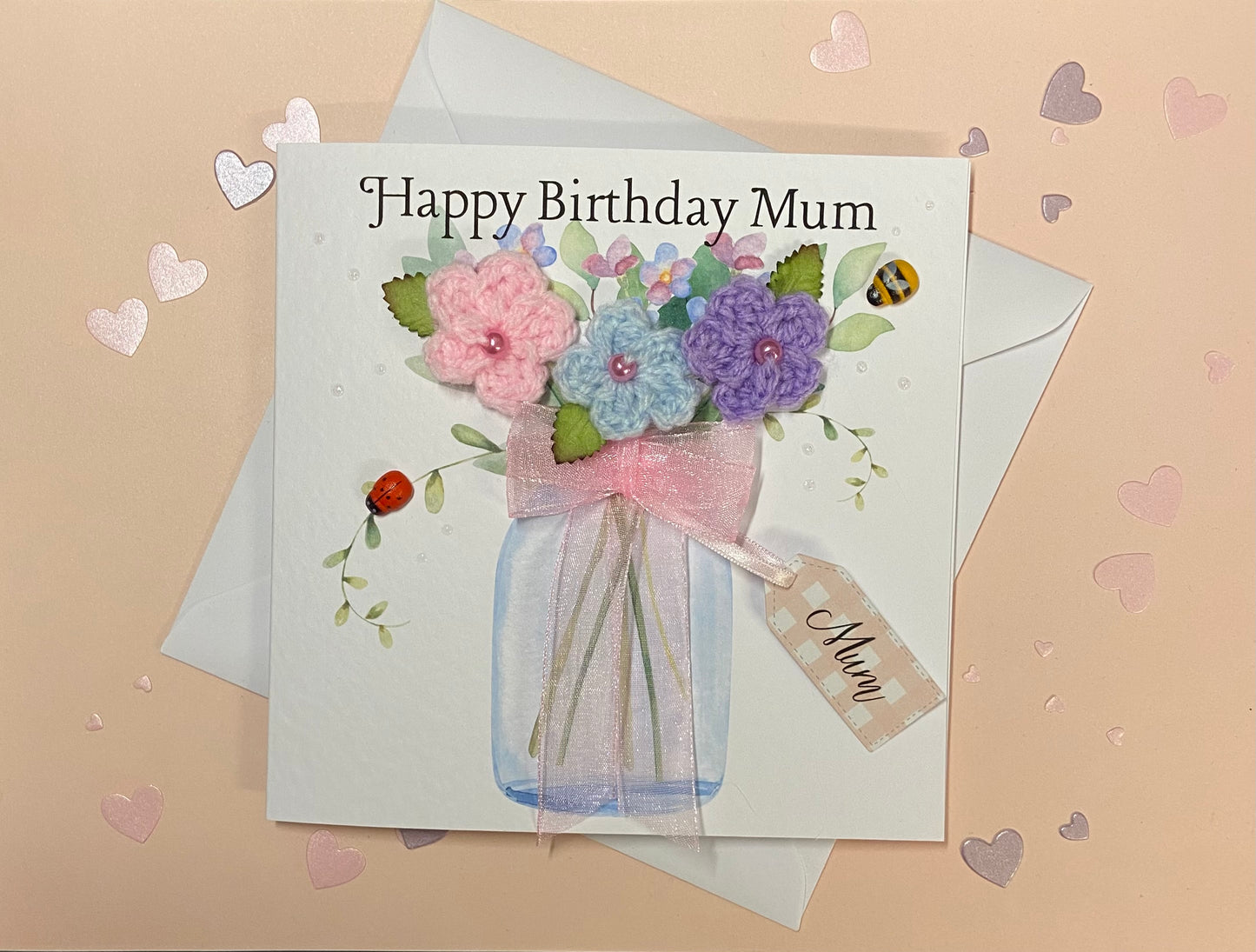 Handmade Crochet Flower Birthday Card for Mum – Unique Keepsake Birthday Card
