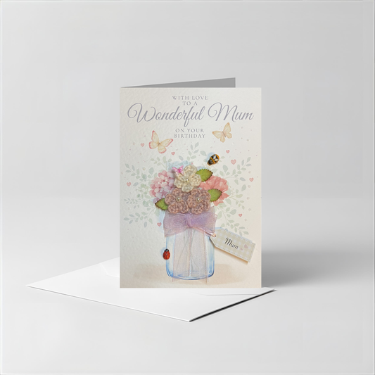 Handmade Crochet Flower Birthday Card for Mum – Unique Keepsake Birthday Card