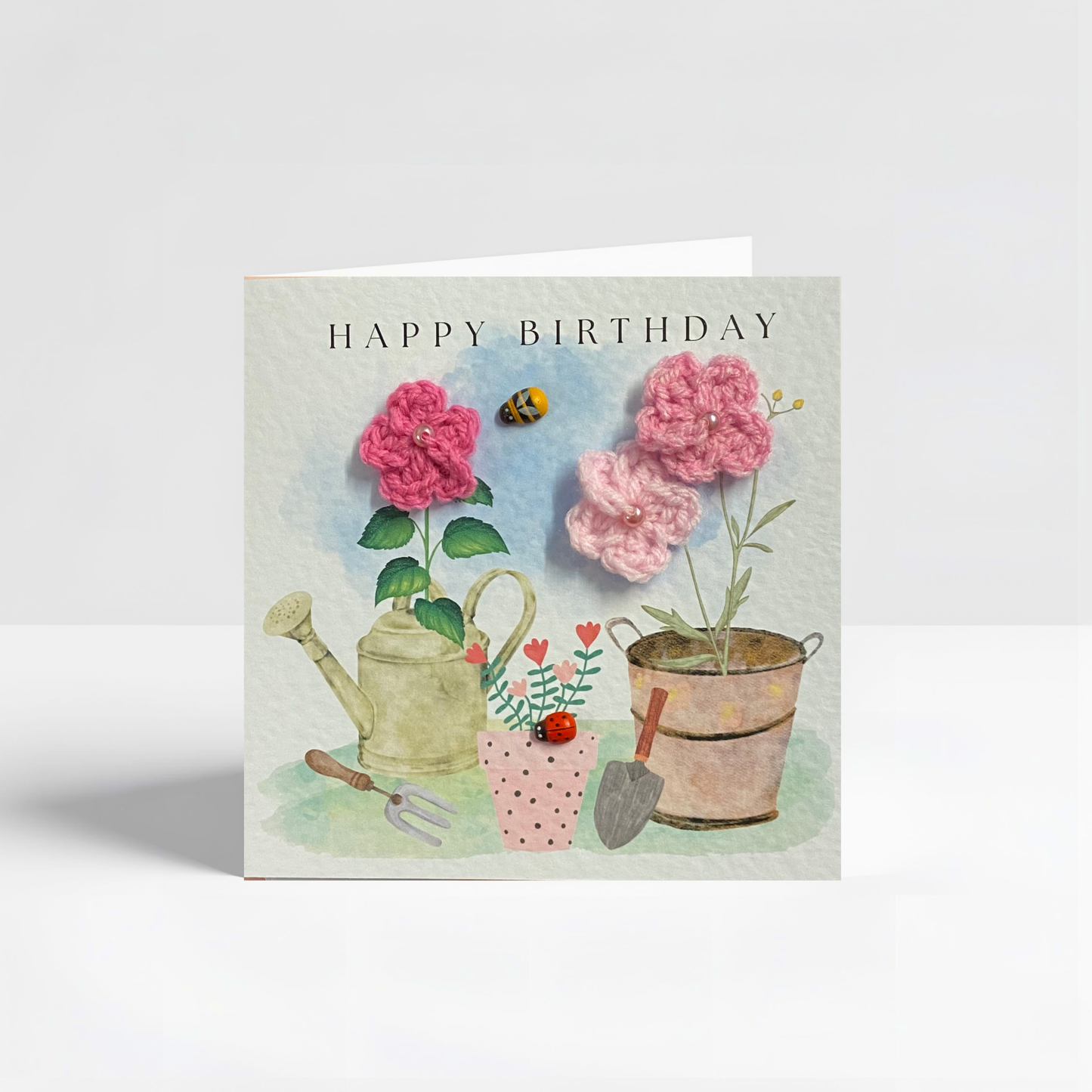 Handmade Crochet Flower Birthday Card, Gardening Card
